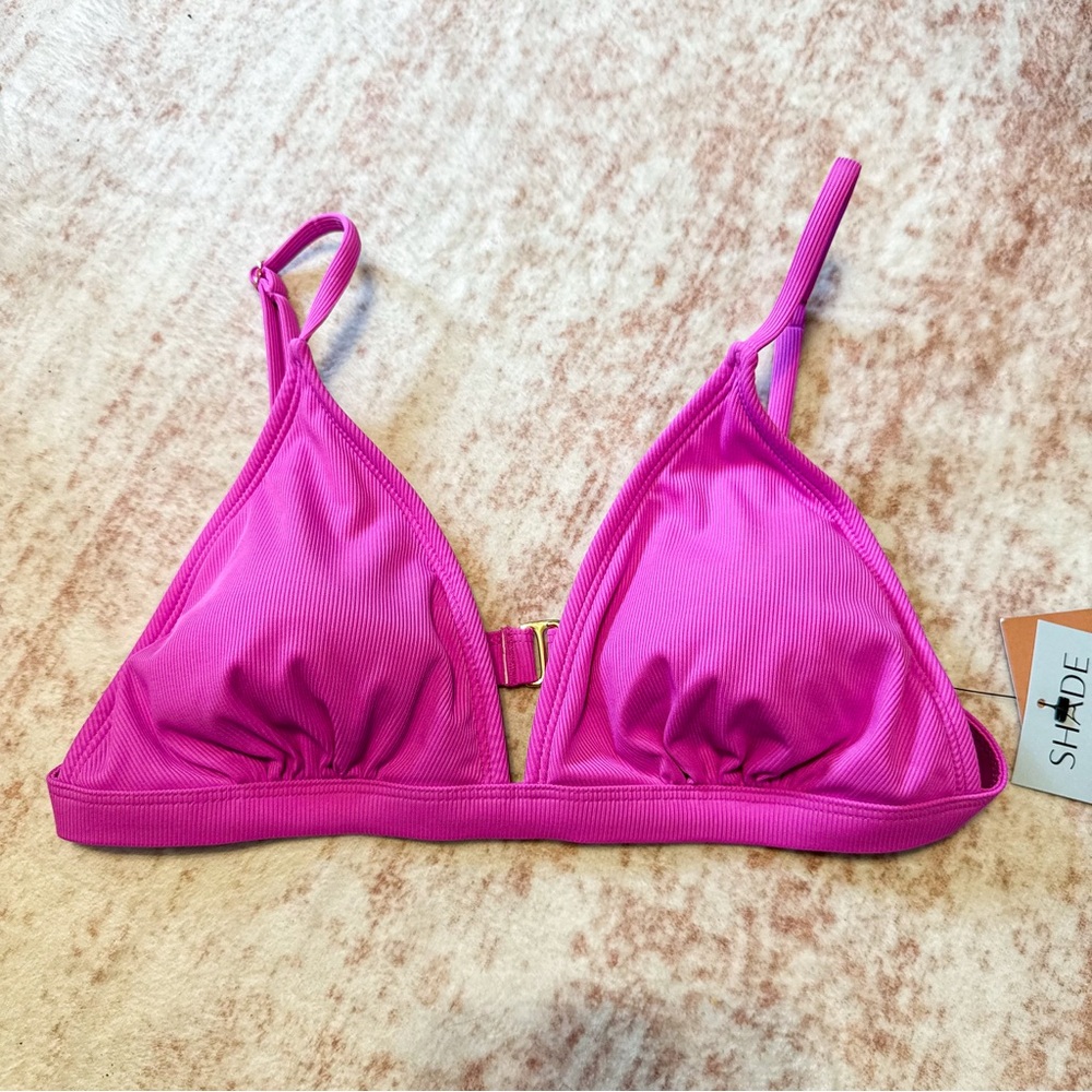 Shade & Shore Ribbed Pink Triangle Bikini Top Adjustable Size M